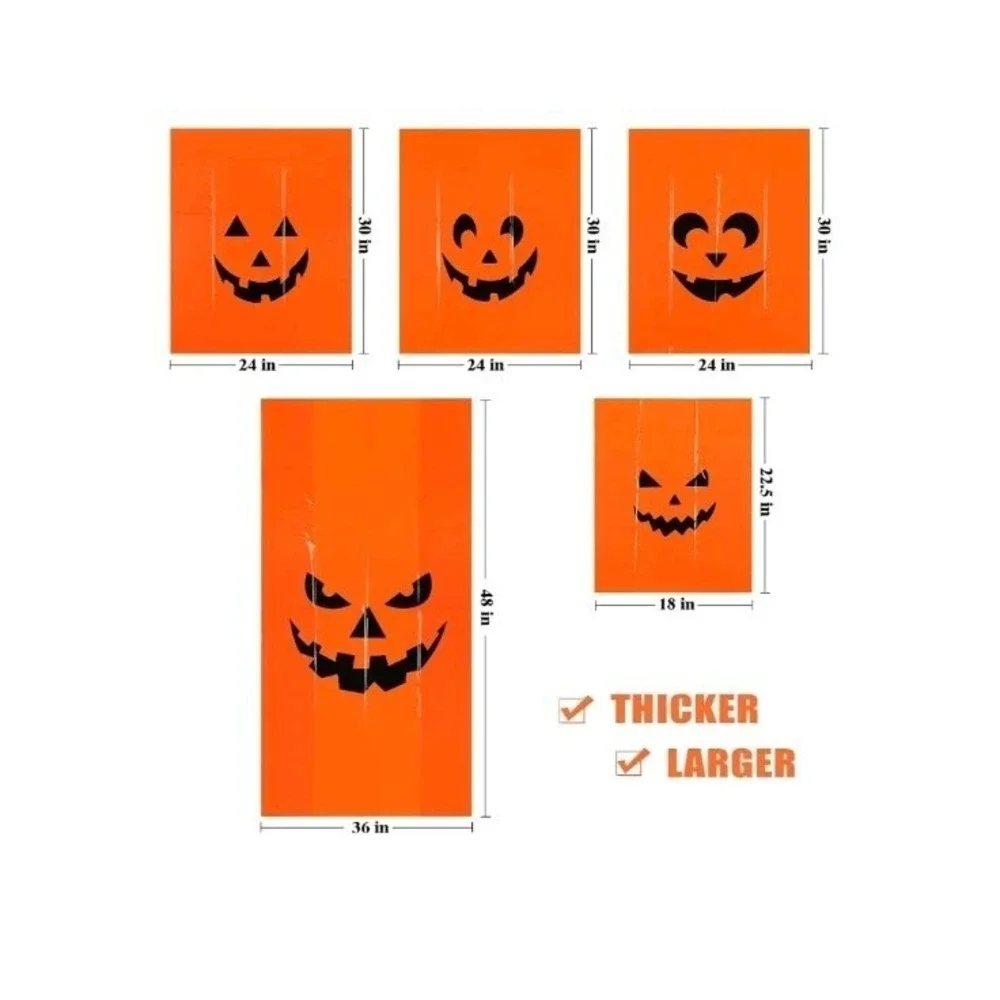12Pcs Halloween Pumpkin Lawn Bags Decorations Leaf Bags 5 Designs